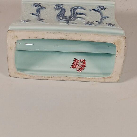 Davar  Porcelain Napkin Holder Blue Rooster 4" x 3.5" Japan - Picture 7 of 11